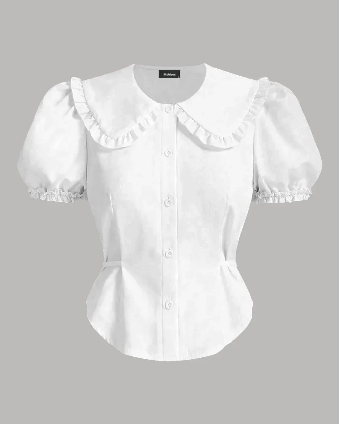 Ruffle Collar Puff Sleeve Fitted Blouse in White