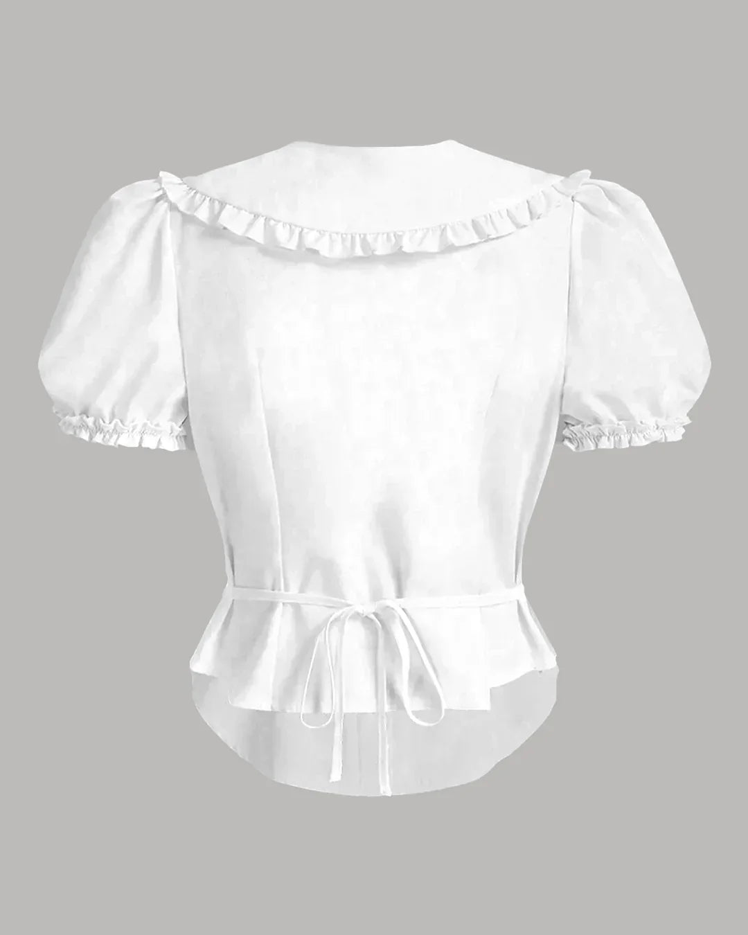 Ruffle Collar Puff Sleeve Fitted Blouse in White