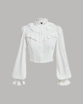 Ruffle Trim Flounce Sleeve Cropped Long Sleeve Top