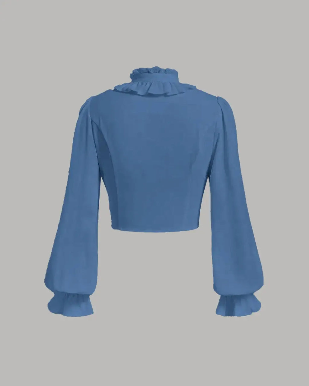 Ruffle Trim Flounce Sleeve Cropped Long Sleeve Top In Blue