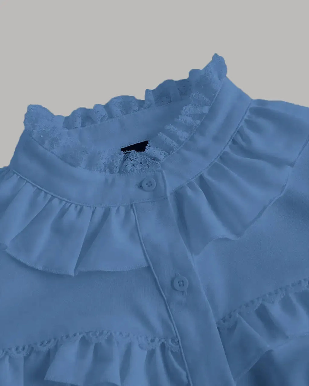 Ruffle Trim Flounce Sleeve Cropped Long Sleeve Top In Blue