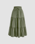 Ruffled Front Knot Skirt In Herbal Green