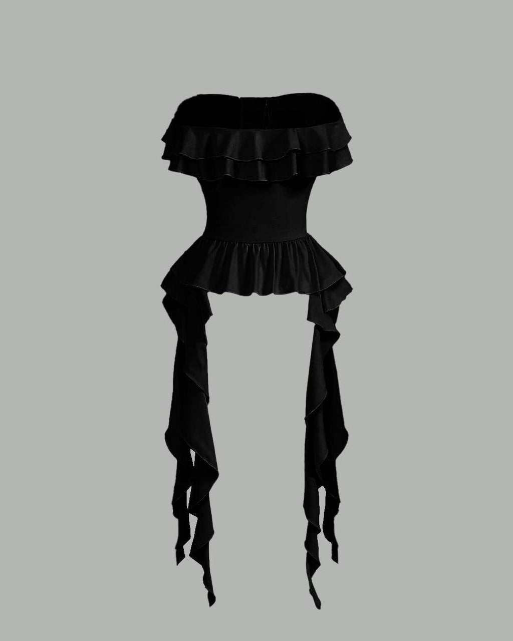 Ruffled Lace up Bandeau Black Crop Top