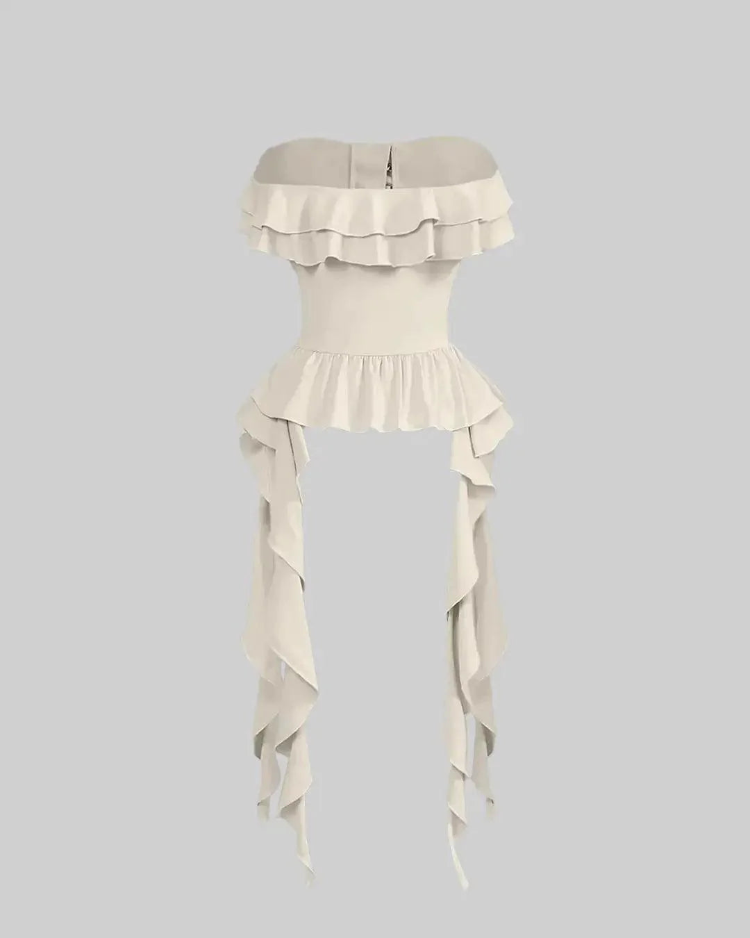 Ruffled Lace up Bandeau Off-White Crop Top