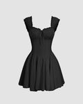 Ruffled Strap Fit & Flare Mini Dress in Black