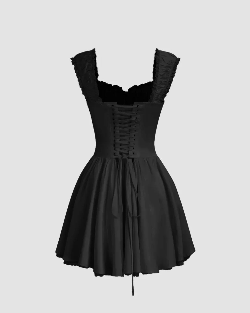 Ruffled Strap Fit & Flare Mini Dress in Black