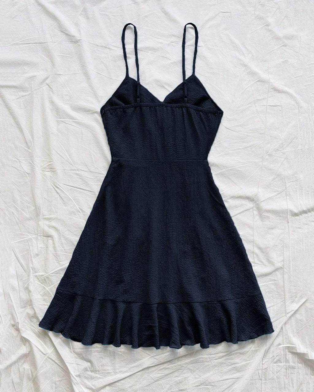 Ruffled Wrap Spaghetti Strap Dress in Navy Blue