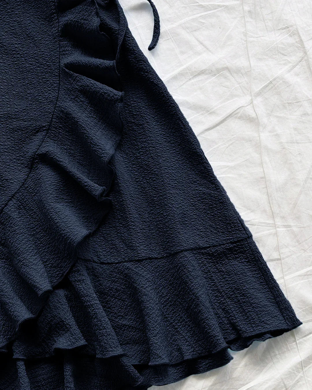 Ruffled Wrap Spaghetti Strap Dress in Navy Blue