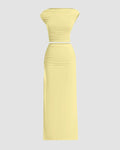Vanilla Ruched Sleeveless Bodycon Maxi Dress in Vanilla