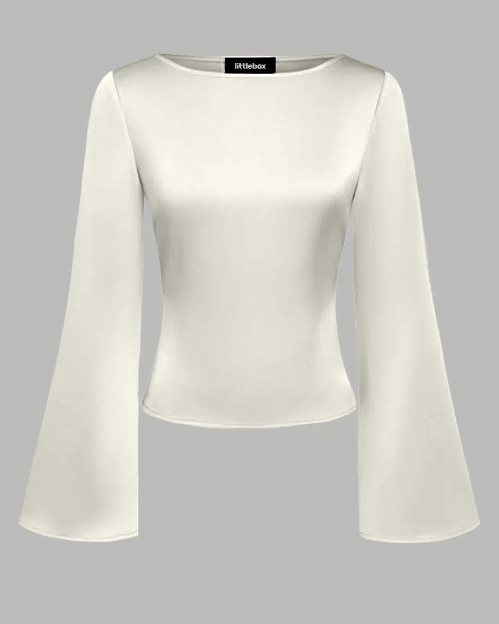 Satin Boat Neck Bell Sleeve Top in Off White
