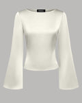 Satin Boat Neck Bell Sleeve Top in Off White