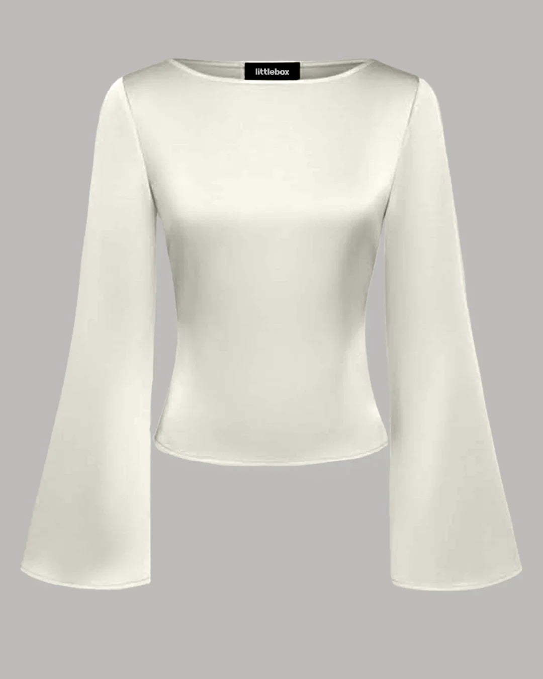 Satin Boat Neck Bell Sleeve Top in Off White