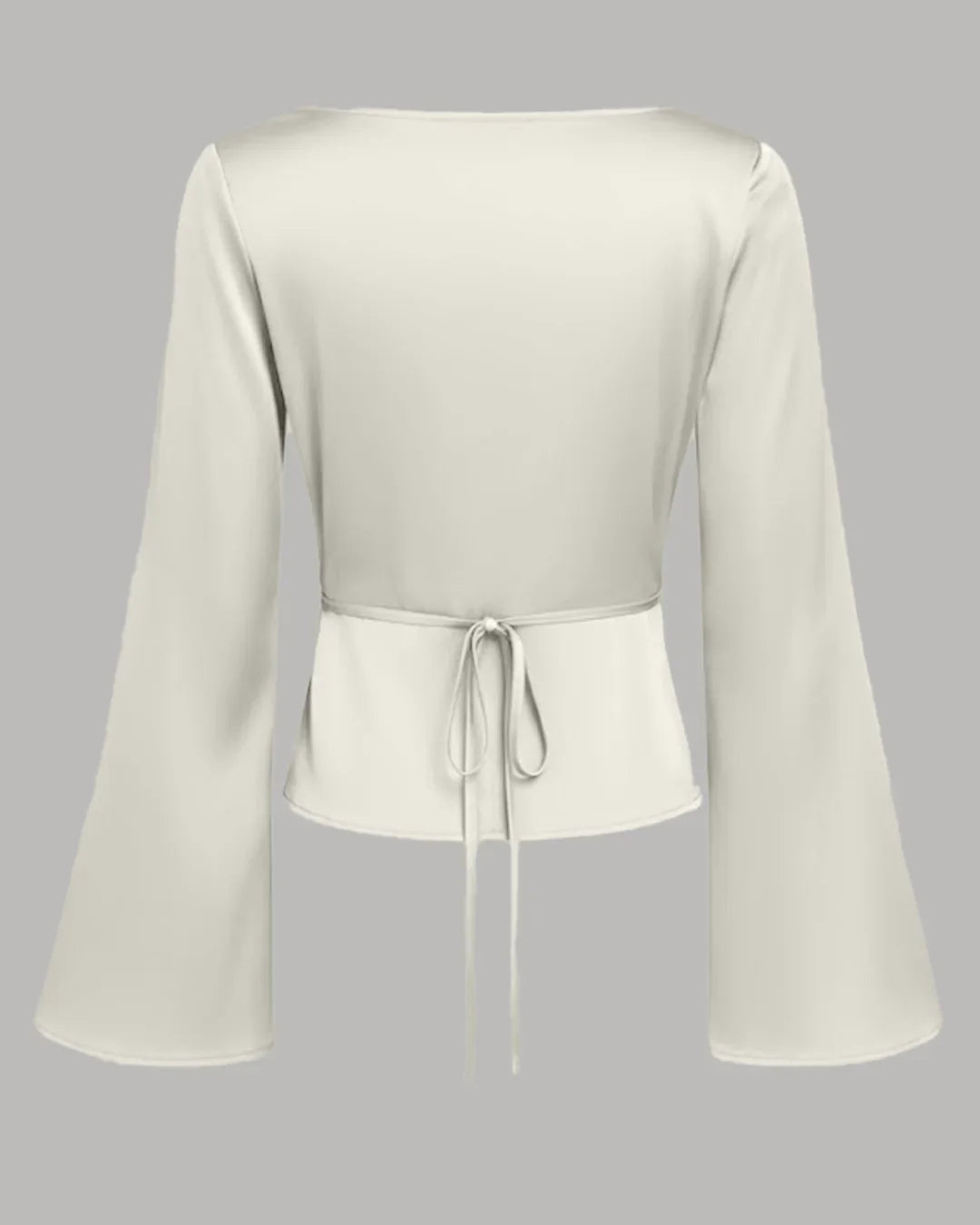 Satin Boat Neck Bell Sleeve Top in Off White