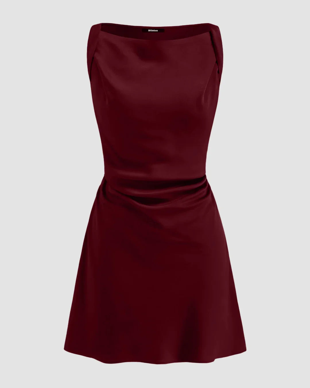 Satin Boat Neck Ruched Mini Dress in Red