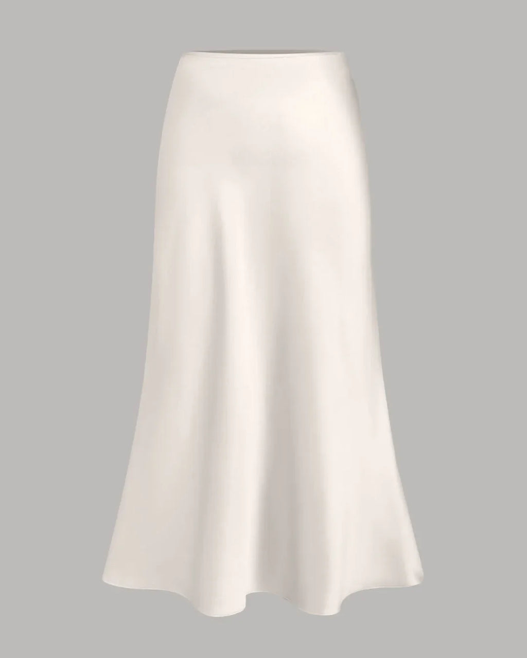 Satin Bias-Cut Flared Midi Skirt in Cream