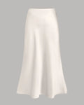 Satin Bias-Cut Flared Midi Skirt in Cream
