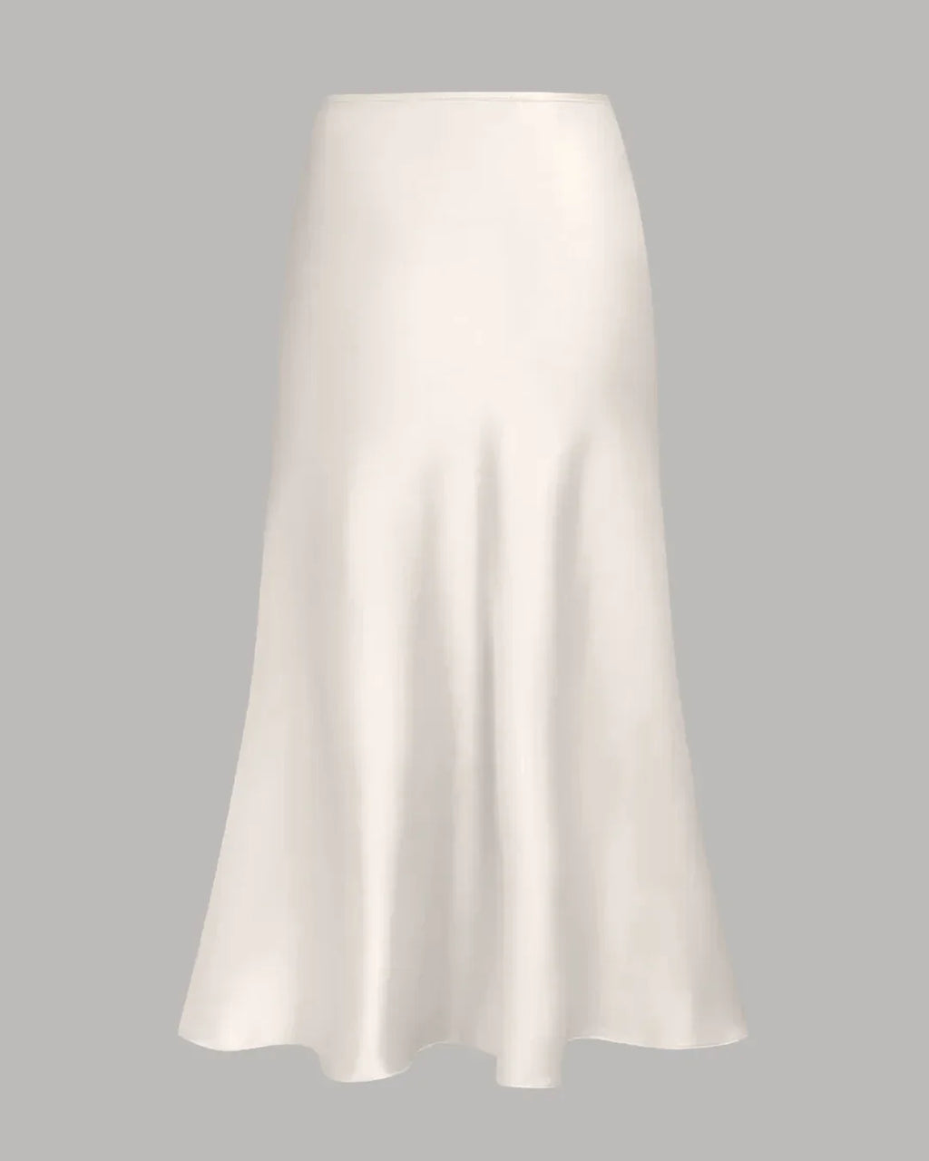Satin Bias-Cut Flared Midi Skirt in Cream