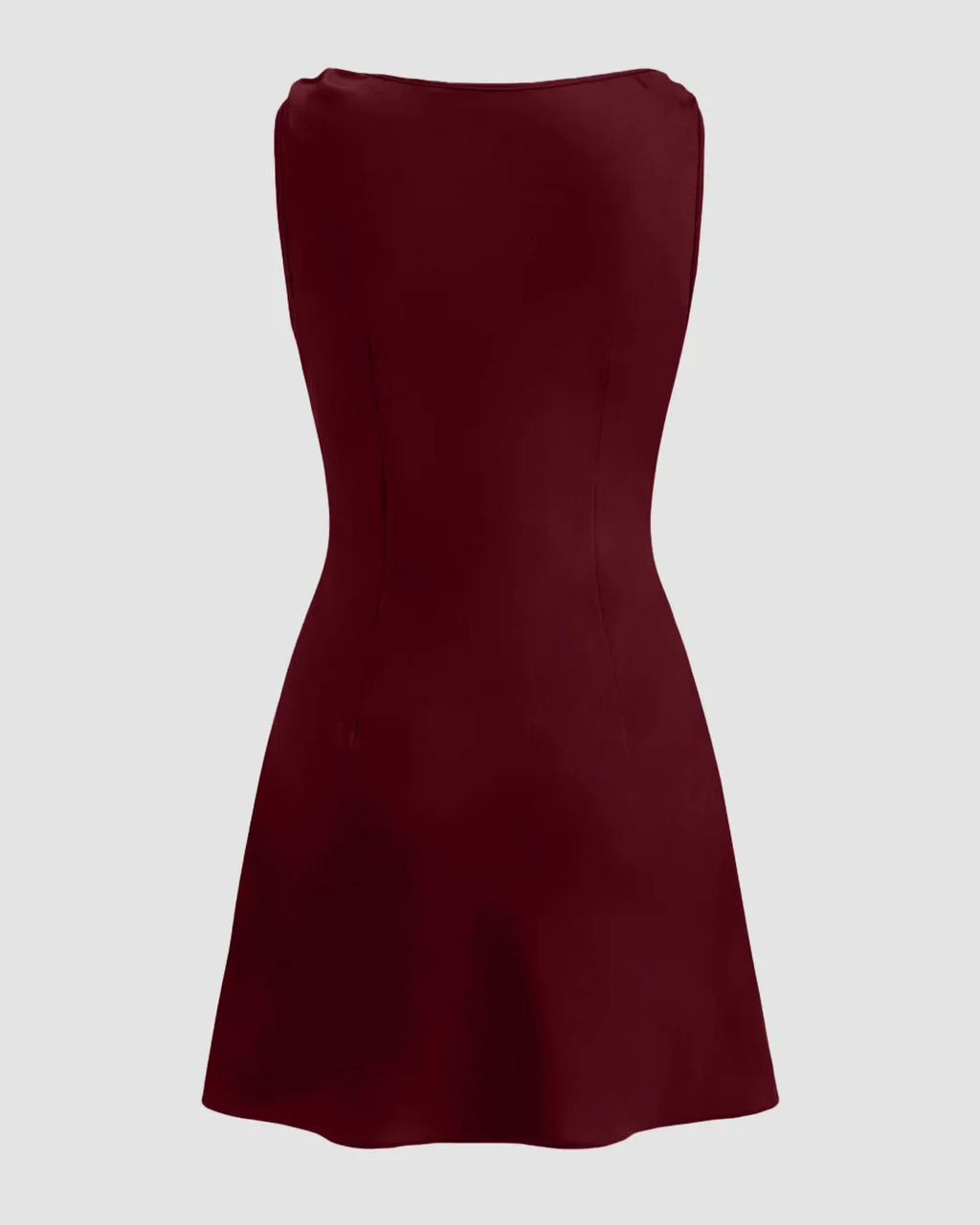 Satin Boat Neck Ruched Mini Dress in Red