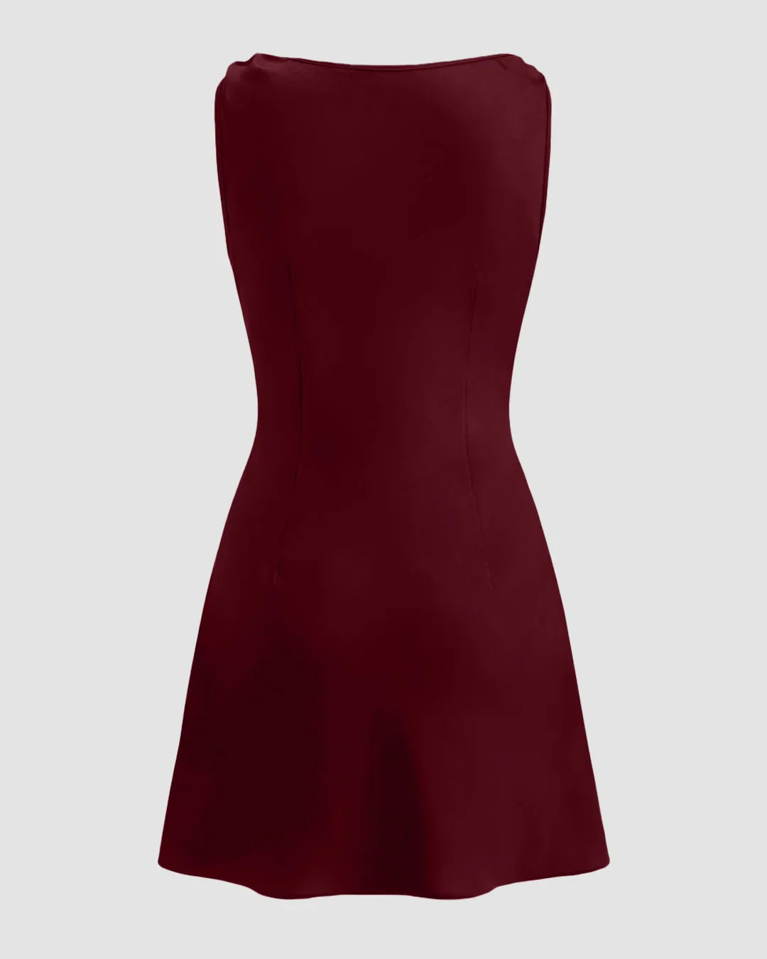 Satin Boat Neck Ruched Mini Dress in Red
