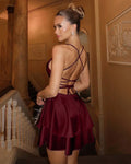 Satin Cowl Neck Backless Mini Dress in Red
