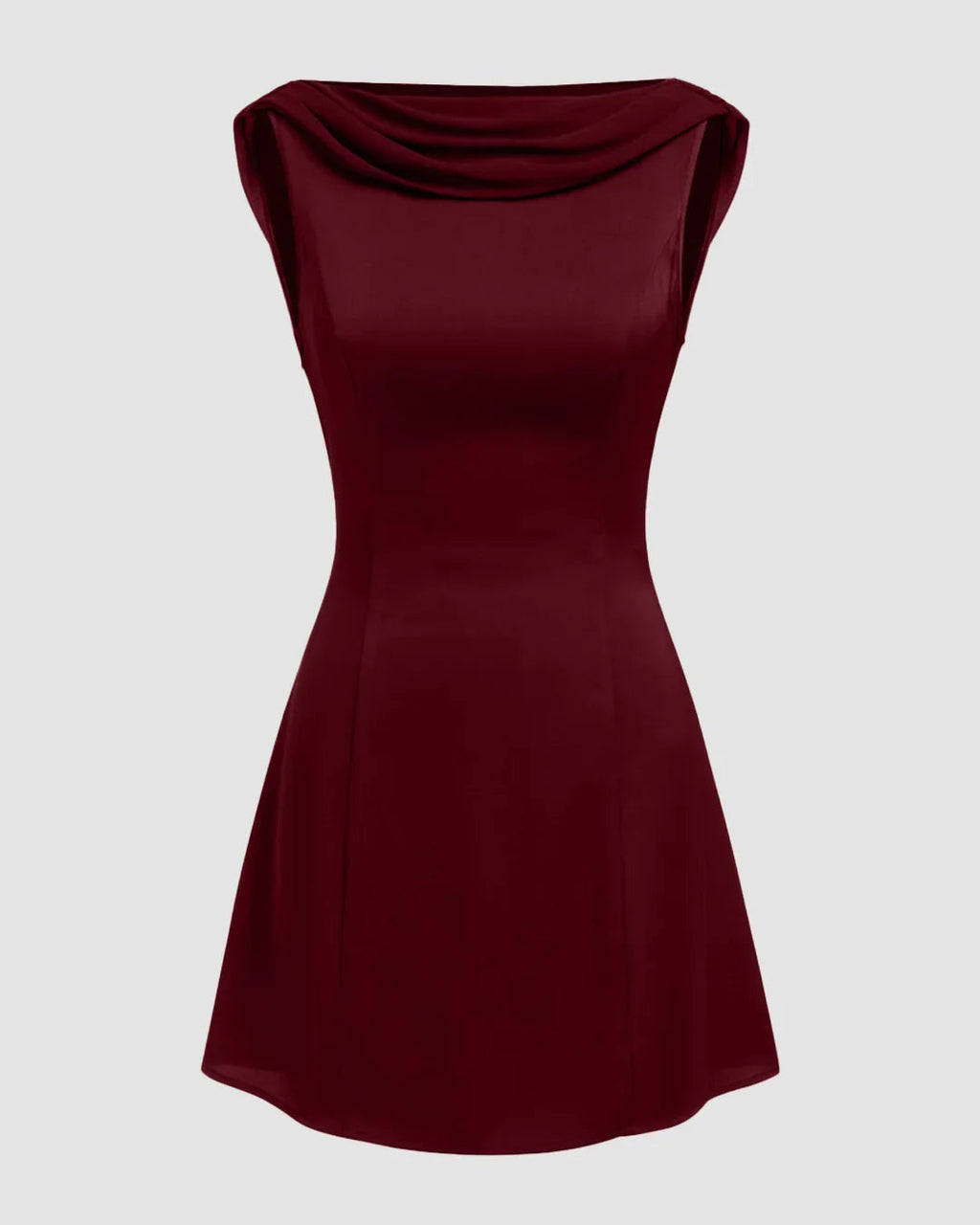 Satin Cowl Neck Draped Backless Fit and Flare Mini Dress in Red