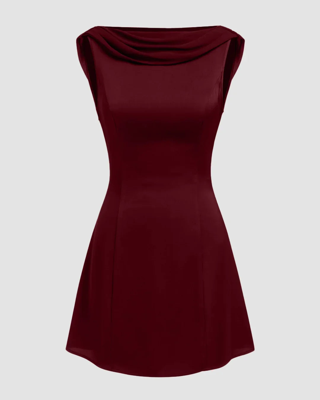 Satin Cowl Neck Draped Backless Fit and Flare Mini Dress in Red
