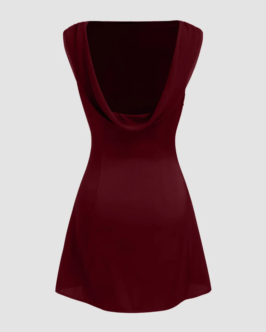 Satin Cowl Neck Draped Backless Fit and Flare Mini Dress in Red