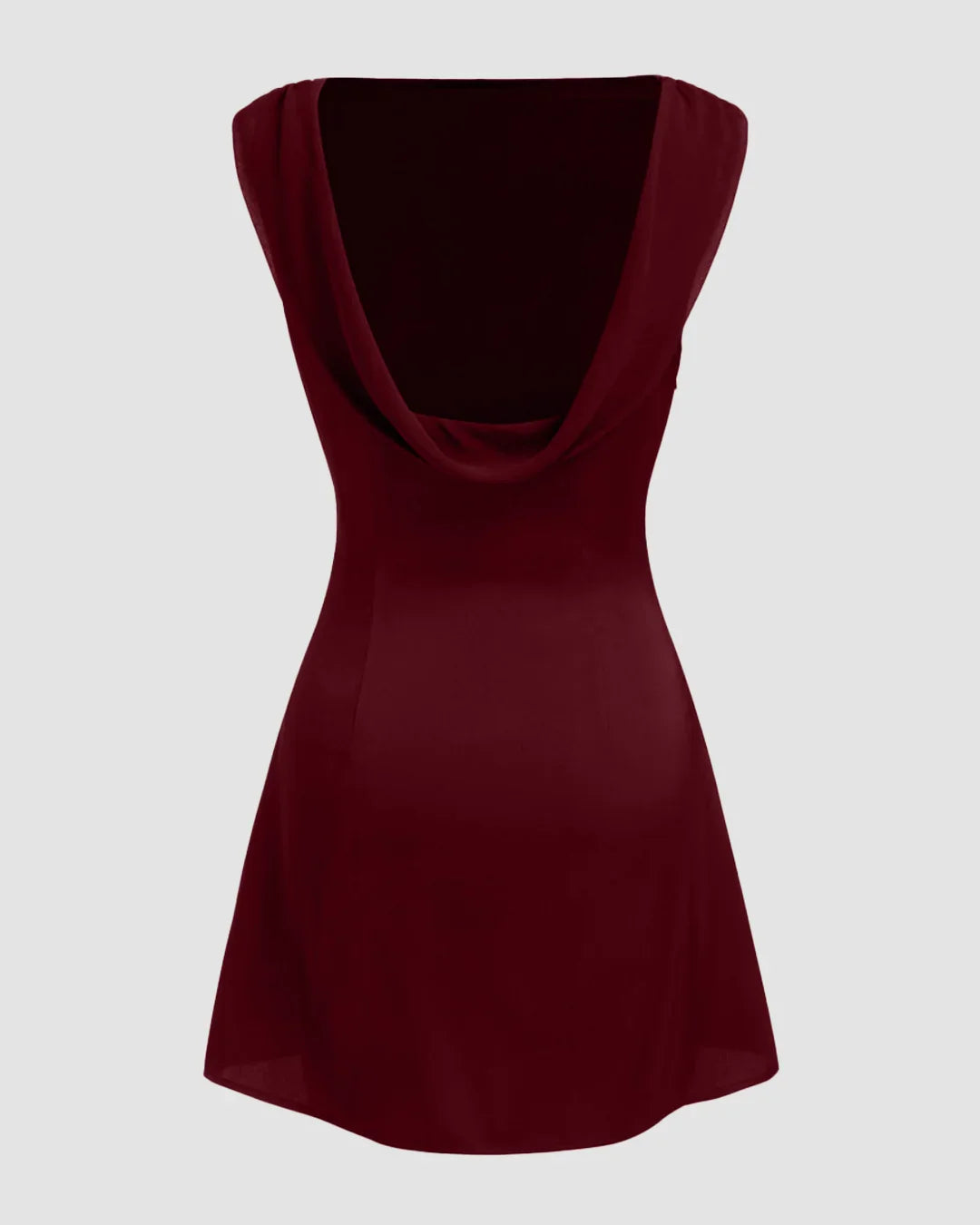Satin Cowl Neck Draped Backless Fit and Flare Mini Dress in Red