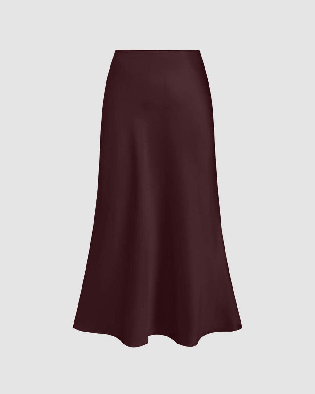 Satin Solid Ruffle Long Skirt In Wine