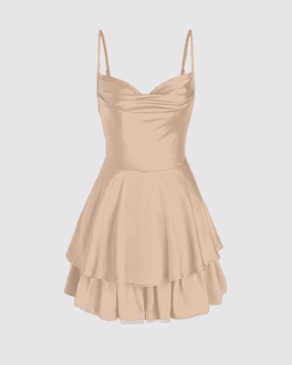 Satin Spaghetti Strap Layered Ruffle Cocktail Mini Cami Dress In Peach