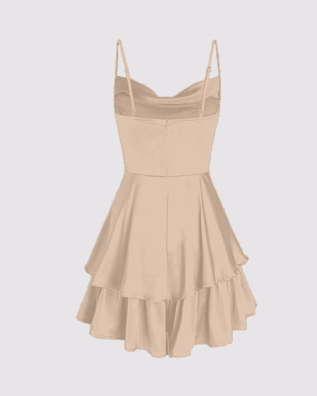 Satin Spaghetti Strap Layered Ruffle Cocktail Mini Cami Dress In Peach