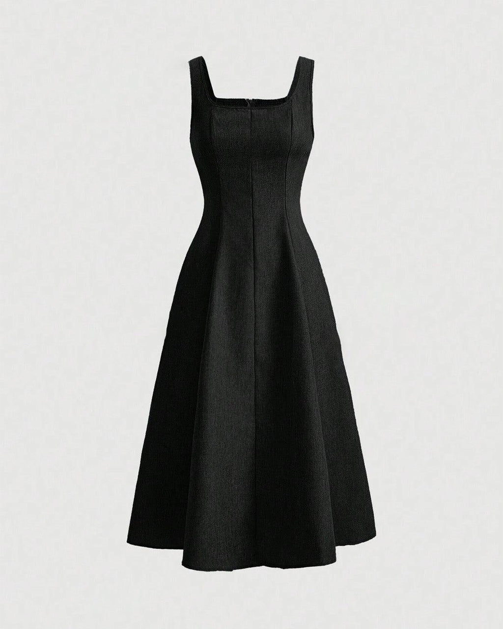 Scoop Neck Retro Style Midi Dresses In Black