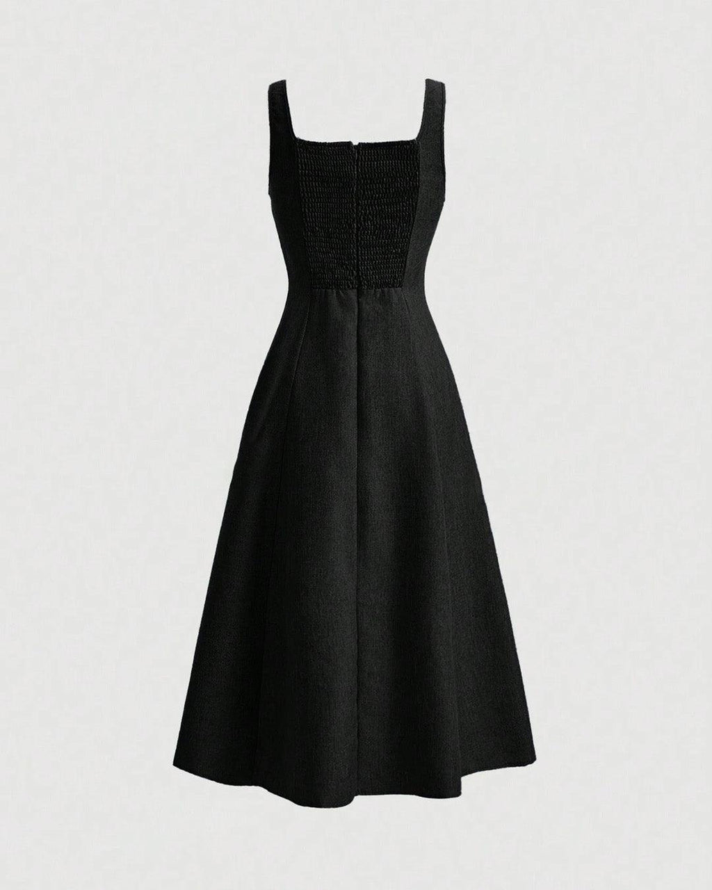 Scoop Neck Retro Style Midi Dresses In Black