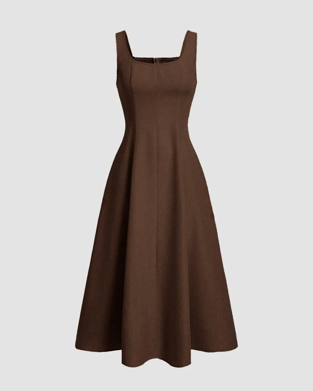Scoop Neck Retro Style Midi Dress In Chocolate