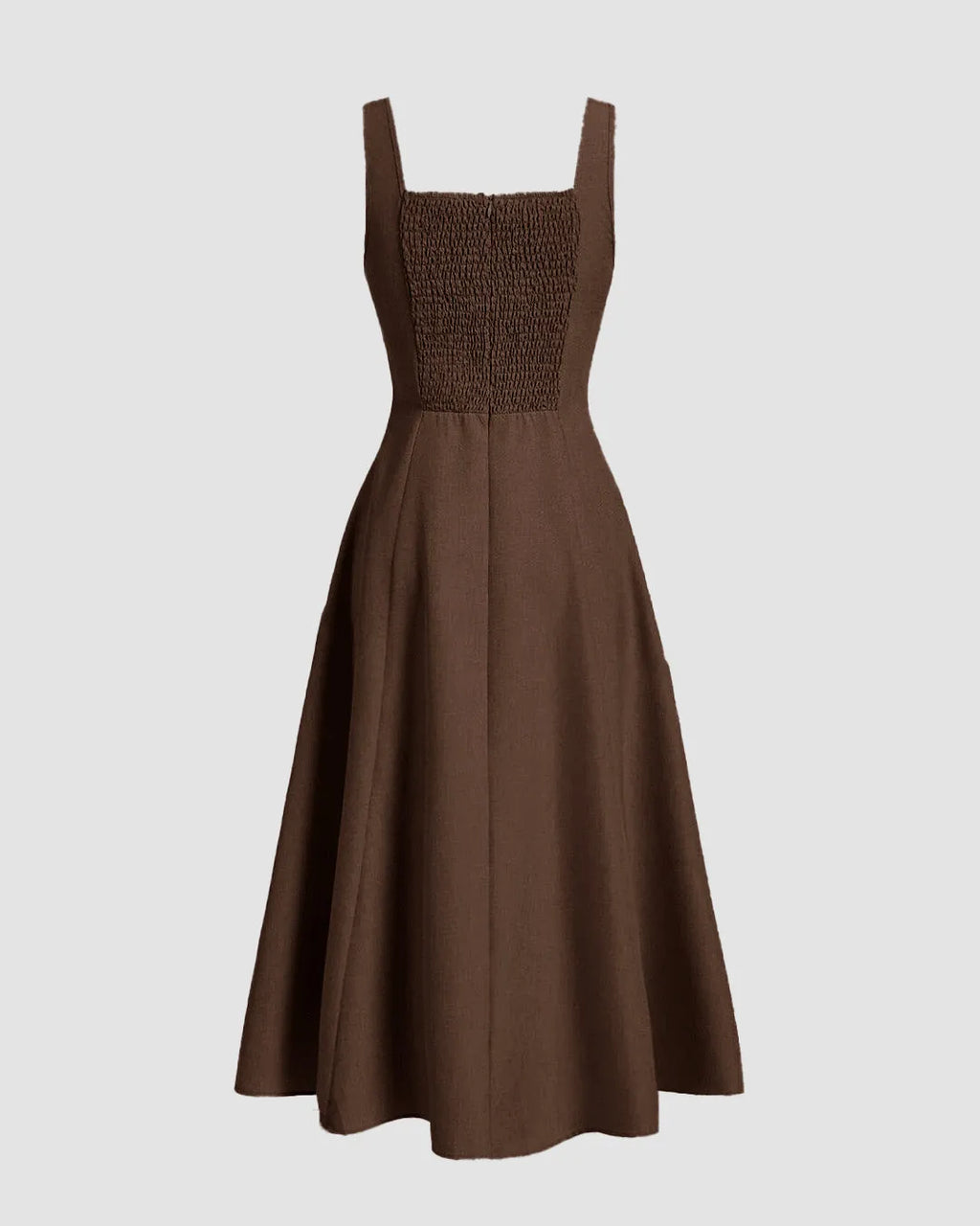 Scoop Neck Retro Style Midi Dress In Chocolate