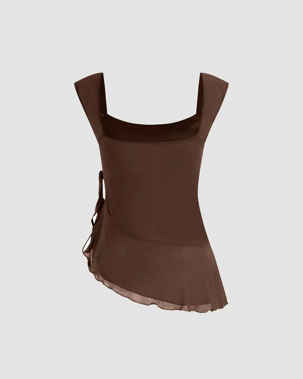 Scoop Neck Tie Up Asymmetrical Hem Tank Top in Brown