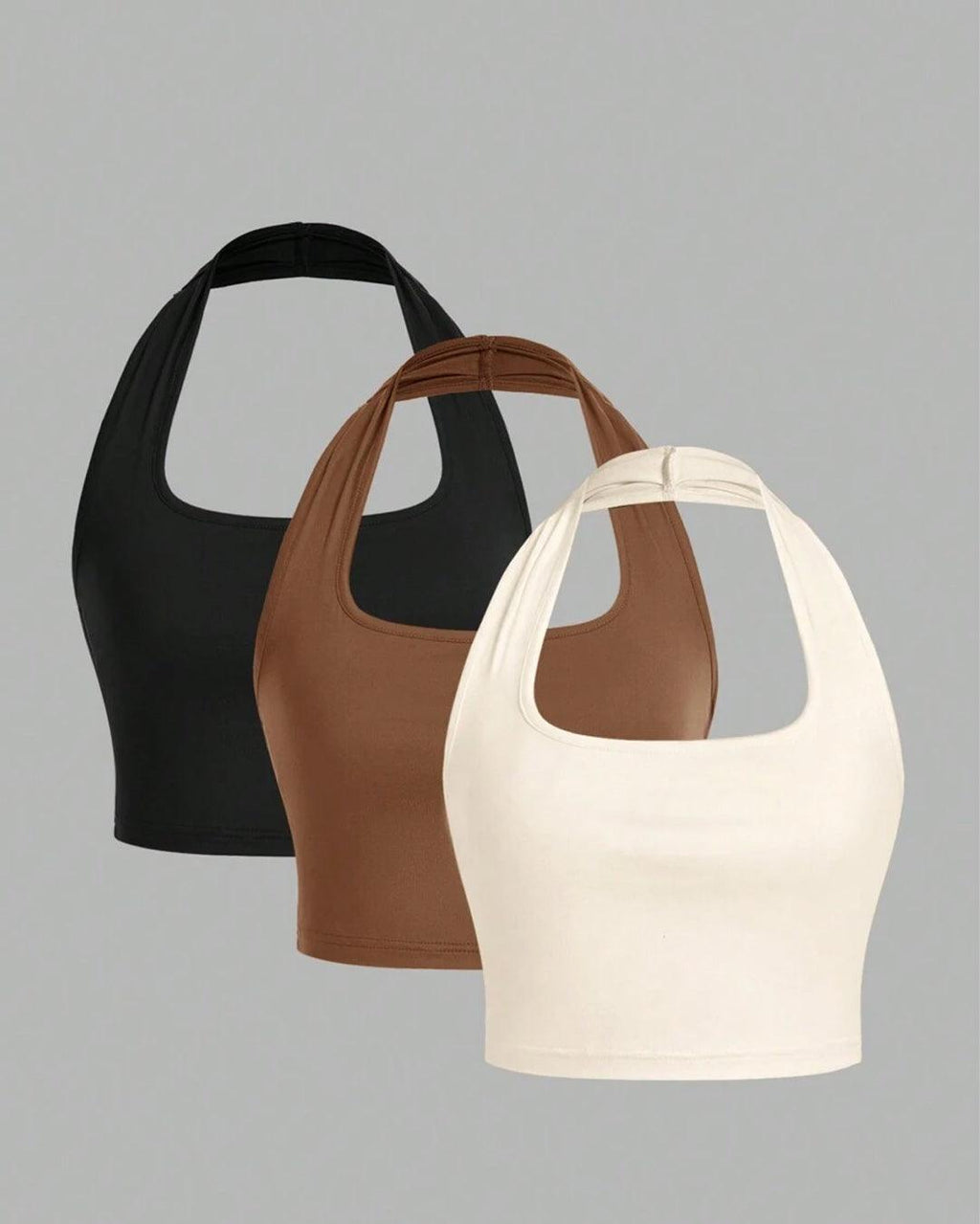 Set Of 3 -  Halter Neck Cropped Camisole Top