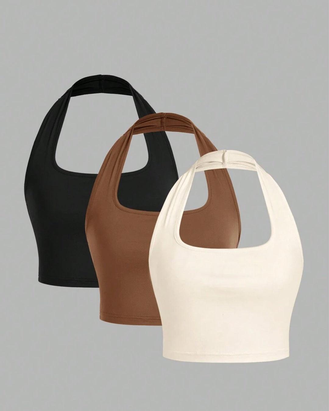 Set Of 3 -  Halter Neck Cropped Camisole Top