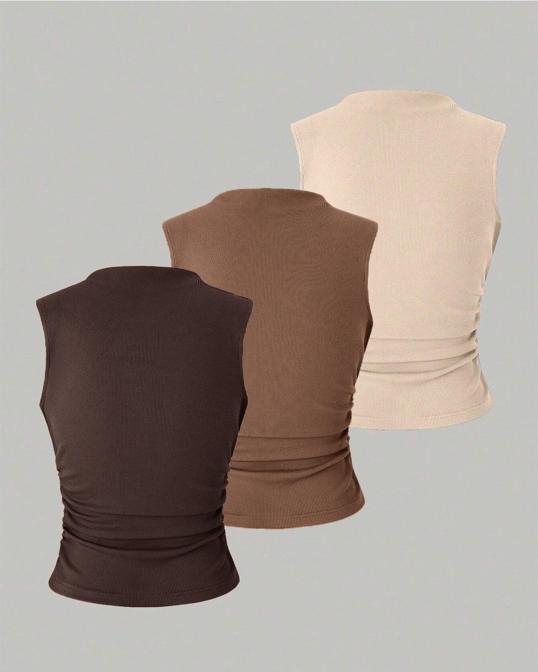 Set Of 3 -  Ribbed High-Neck Tank Tops