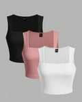 Set Of 3 - Slim-Fit Ribbed Women Tank Tops