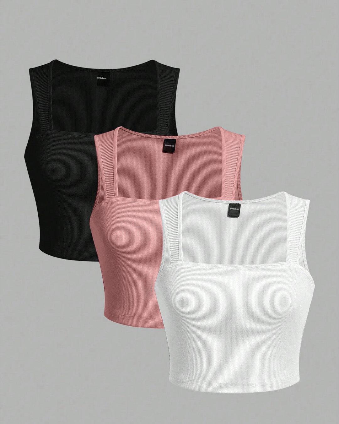 Set Of 3 - Slim-Fit Ribbed Women Tank Tops