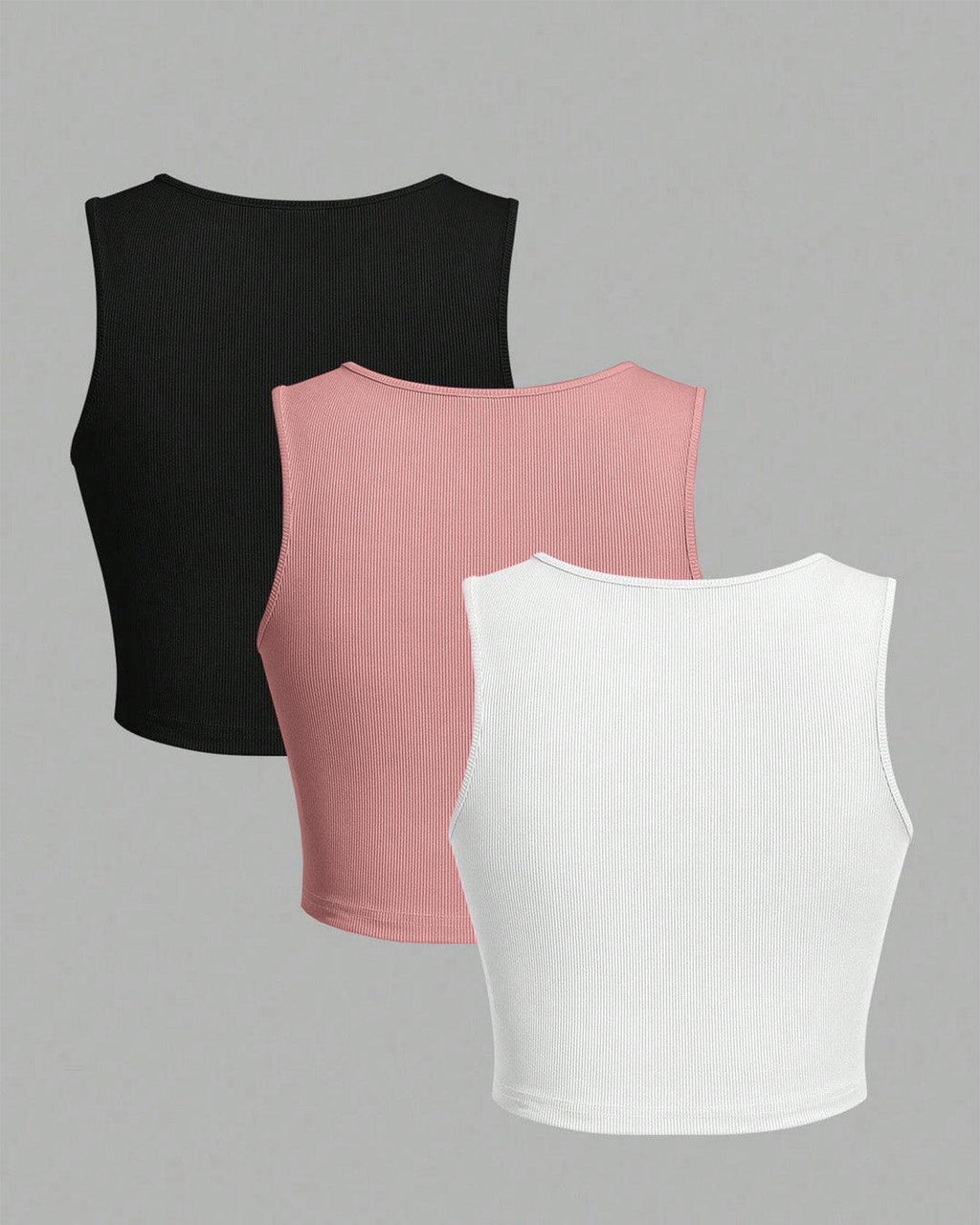 Set Of 3 - Slim-Fit Ribbed Women Tank Tops