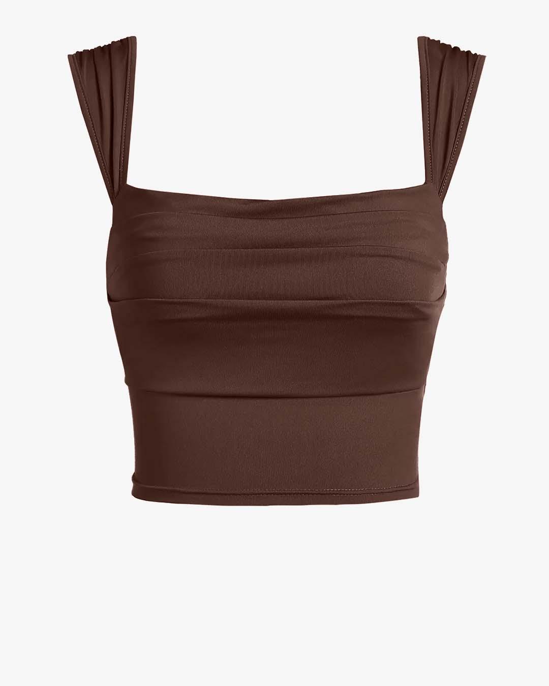 Set Of Two: Crop Top With High Waisted Side Split Skirt In Brown