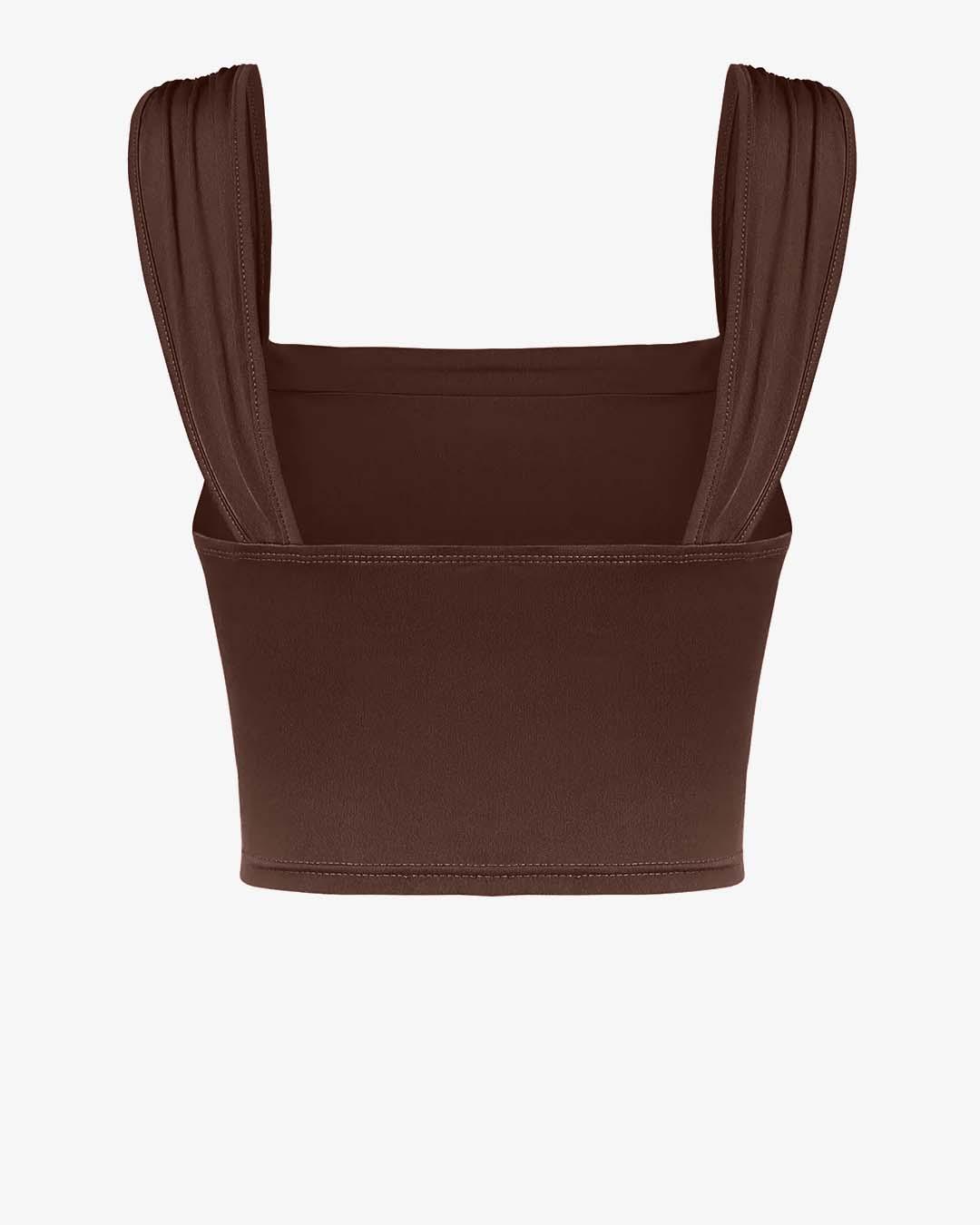 Set Of Two: Crop Top With High Waisted Side Split Skirt In Brown