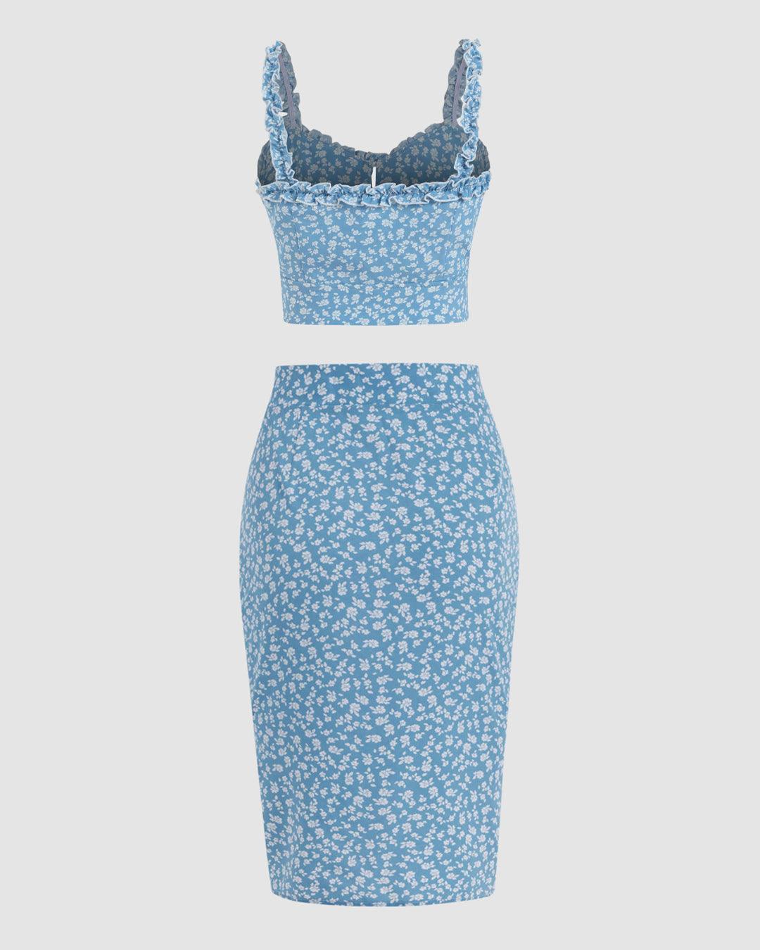 Set Of Two Floral Ditsy Print Sleeveless Top & Skirt