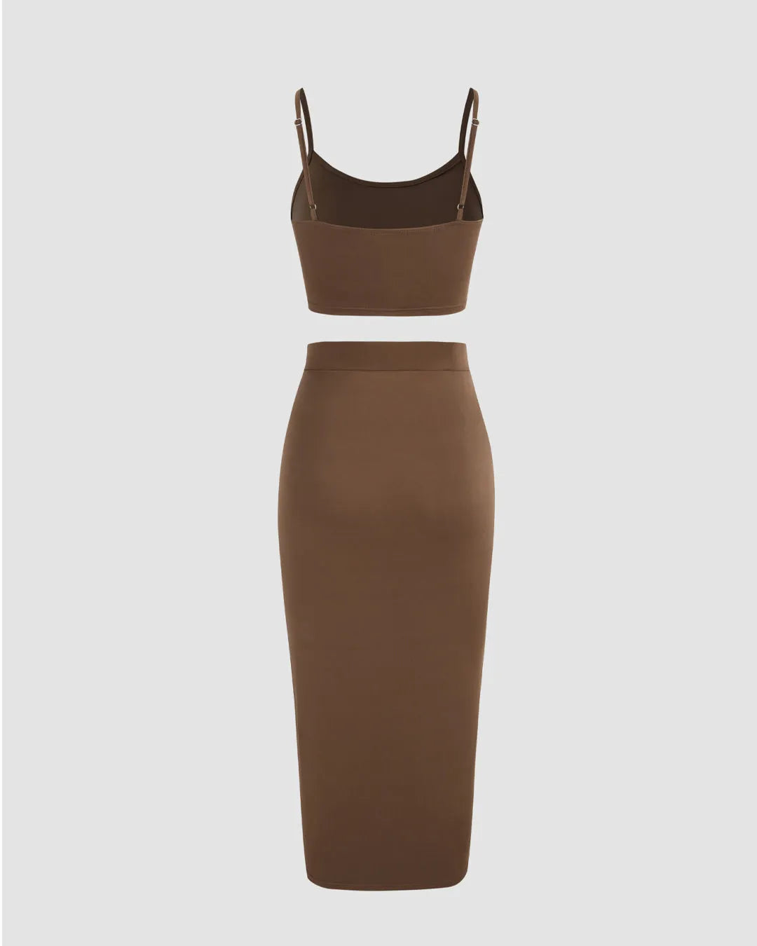 Set Of Two Party Wear Ruched Skirt With Top In Brown