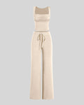Set Of Two Ruched Square Neck Crop Top With Trouser In Apricot