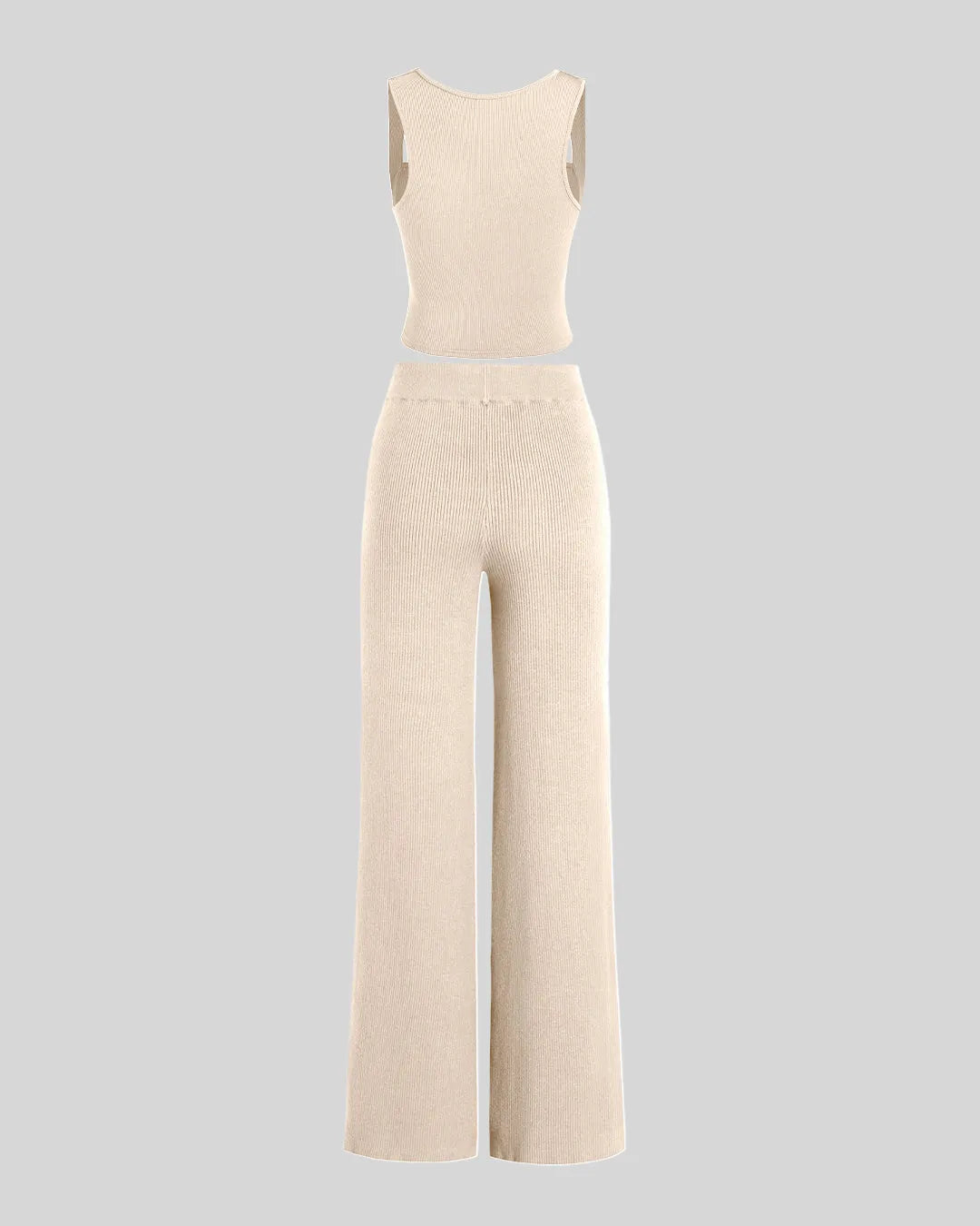 Set Of Two Ruched Square Neck Crop Top With Trouser In Apricot
