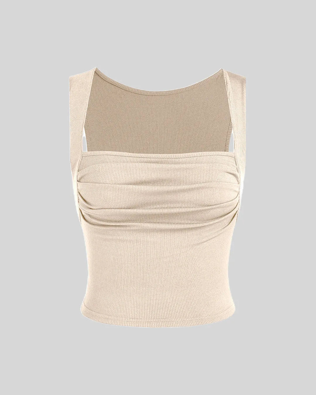Set Of Two Ruched Square Neck Crop Top With Trouser In Apricot