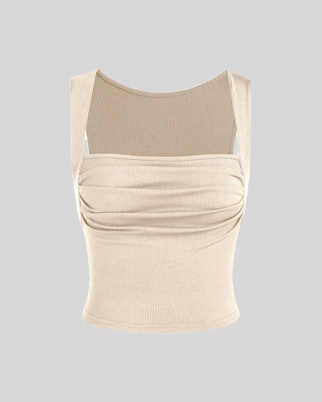 Set Of Two Ruched Square Neck Crop Top With Trouser In Apricot